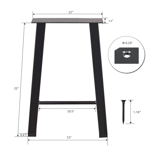 ALLCOS 22 Inch Metal Coffee Table Legs Bench Legs Heavy Duty Table Legs DIY Project for Coffee Table, Workbench, Black, Set of 2 - size: 22 Inch