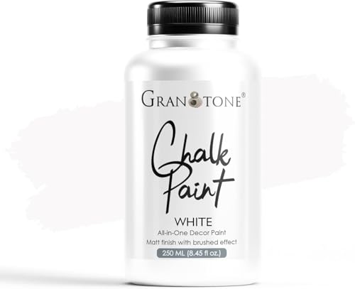 GRANOTONE Chalk Paint for Furniture, Matt-Finish Water-Based Acrylic Paint for Wood, Walls, Metal, Glass, Paper, Fabric Canvas, Maximum Coverage Chalk Paint for Kids & Adults, 250 Ml (WHITE) - color: WHITE, size: 8.5 Fl Oz