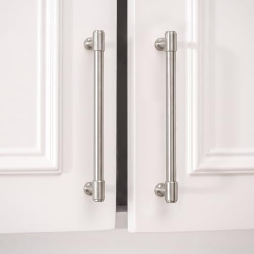 Goldenwarm 10 Pack 6-1/4 Inch Brushed Nickel Cabinet Pulls Modern Kitchen & Bathroom Hardware Heavy Duty Zinc Alloy Drawer Handles with Complete Screw Kit Consistent Finish for Whole-Home Renovations - color: Brushed Satin Nickel, size: 6-1/4 Inches Hole