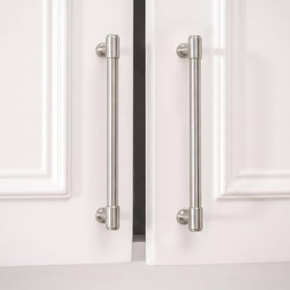 Goldenwarm 10 Pack 6-1/4 Inch Brushed Nickel Cabinet Pulls Modern Kitchen & Bathroom Hardware Heavy Duty Zinc Alloy Drawer Handles with Complete Screw Kit Consistent Finish for Whole-Home Renovations - color: Brushed Satin Nickel, size: 6-1/4 Inches Hole