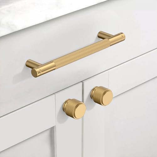 Champagne Bronze Knurled Cabinet Handles Kitchen Pulls 5 Inch 10 Pack - color: Champagne Bronze, size: 5" Hole Center