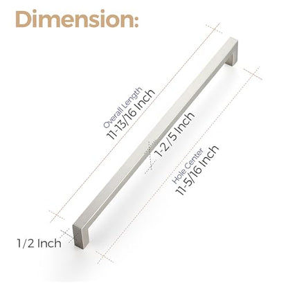 Ravinte Brushed Nickel Square Cabinet Handles & Pulls 11-5/16 Inch 10 Pack - size: 11-13-16 in (11-5/16 in Hole Center)