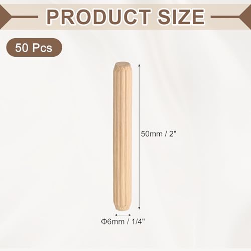 MECCANIXITY Wooden Dowel Pins 1/4"x 2" (6mm x 50mm) Straight Dowel Rods Wood Fluted Dowels Rods for Crafts Furniture DIY Hardwood Count 50 - size: 1/4"x 2" (6mm x 50mm)