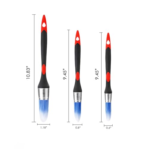 3 Pack Trim Paint Brush Set, Small Paint Brushes for Walls, Trim, Touch Up, and Edging – Round Paint Brush for Corners, Baseboards & Furniture, 10.8”, 9.5”, 9.5”, Paint Brushes for Detail Work