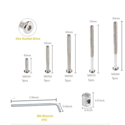 Baby Bed Frame Bolts, Crib Screws Hardware ReplacementKit M6x40/50/60/70/80mm Hex Drive Socket Cap Screws Barrel Nuts Wooden Dowel Kit for Beds Chairs Furniture et (25Set) - size: 25Set