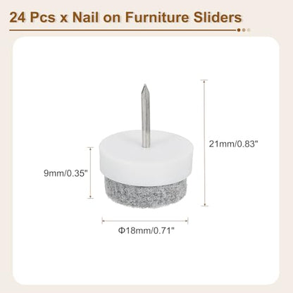 uxcell Nail-on Furniture Sliders, 24Pcs Nail-on Felt Pads Round Chair Table Feet Pads Chair Leg Floor Protectors for Hardwood Floors (White, 18mm/0.71") - size: 18mm/0.71"