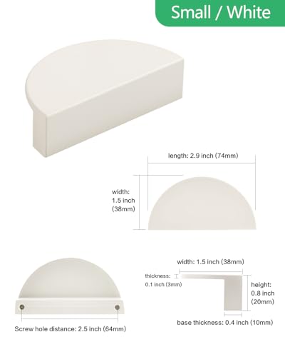 4 Pack Modern Warm White Closet Door Pulls Half Moon Kitchen Cabinet Handles Drawers Handles 2.5 Inch Hole Center Half Circle Finger Pulls - color: White, size: 2.5 Inch
