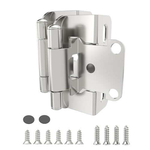 Chibery 20 Pack | 1/2 inch Overlay Semi Partial Wrap Around Cabinet Hinges, Self Closing Face Frame Variable Decorative Replacement, Kitchen Hardware, with Screw & Quiet Bumper (Satin Nickel) - color: Satin Nickel