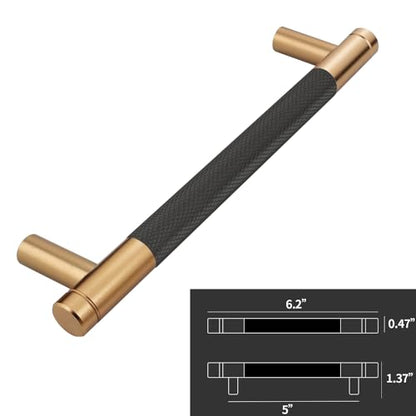 12 Pack 5 Inch 128 mm Bronze and Black Knurled Cabinet Handles Cabinet Pulls Aluminum Handles Knurled Drawer Pulls Oxidation Finish with Diamond Pattern - color: Bronze and Black, size: 5 Inch