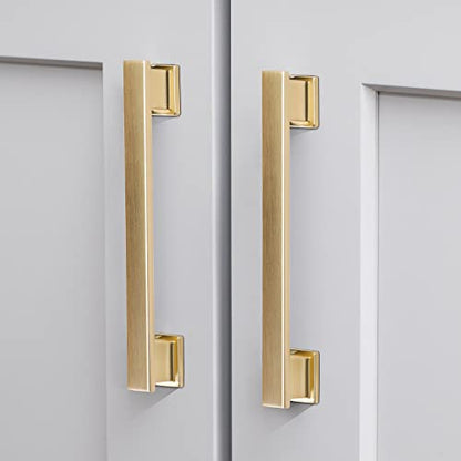 VEHCIL 20 Pack Square Brushed Gold Cabinet Pulls, 5 Inch(128mm) Hole Centers Gold Cabinet Handles Hardware for Kitchen Cupboard Closet Bathroom Dresser Drawer, Solid Zinc Alloy - color: Brushed Gold, size: 5 Inch Hole Centers Pull