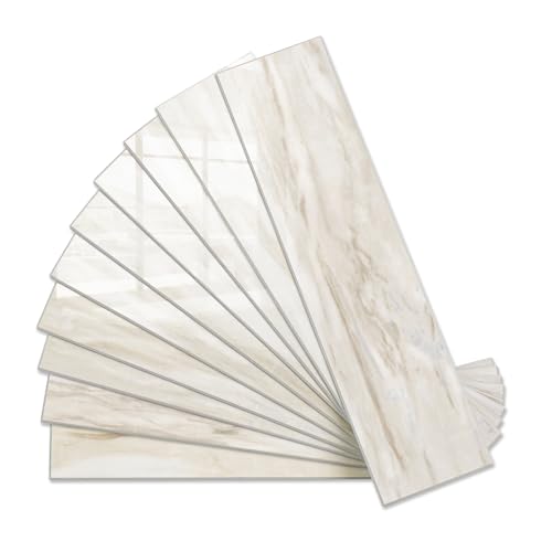 Vamos Tile Peel and Stick Backsplash, Glossy 40-Piece 3''x12'' Subway Tile - color: Eurasian Wood Grain with White Grout