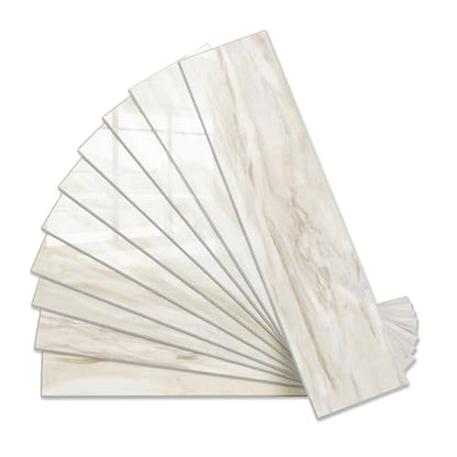 Vamos Tile Peel and Stick Backsplash, Glossy 40-Piece 3''x12'' Subway Tile - color: Eurasian Wood Grain with White Grout