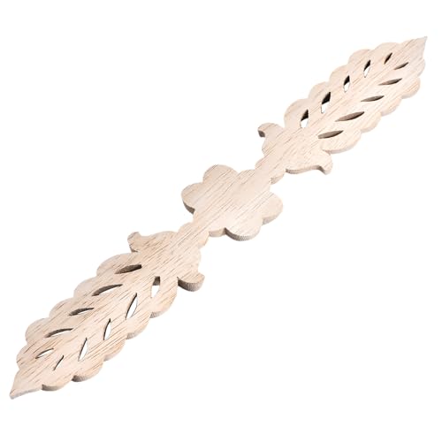 4PCS Unpainted Wood Appliques Onlays for Furniture Decoration, 24.5x3.5cm/9.65"x1.38", Leaf Flower Center Side Decal for Cabinet Bed Wall Ceiling Frame Corner Decoration