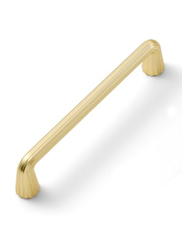10 Pack Gold Cabinet Pulls 5" Hole Center Brushed Brass Drawer Pulls Bathroom Dresser Handles Hardware Zinc Alloy - color: Brushed Gold, size: Pull - 5 Inch Hole Center