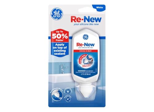 GE RE-New Silicone Sealant White Kitchen and Bath, 2.7 fl oz, 1, Squeeze Tube