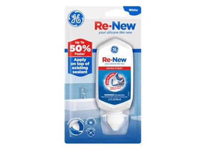 GE RE-New Silicone Sealant White Kitchen and Bath, 2.7 fl oz, 1, Squeeze Tube