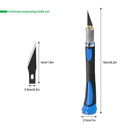 FOSHIO 2 Pack Precision Craft Knife Set with 20 Pieces Replacement Blades, Ergonomic Non-Slip Handle Hobby Knife with Protective Cover for Art, Craft Scrapbooking, Stencil (Blue)