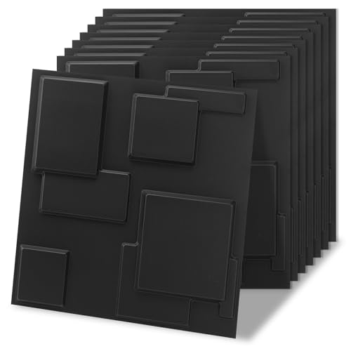 Art3d 20 Pack Decorative 3D Wall Panels, 19 Sq.Feet PVC Interior Wall Décor, 11.8"x11.8", Black - color: Block Black, size: 20 pcs