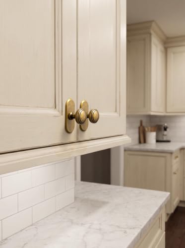 6Pack Champagne Bronze Cabinet Knobs with Backplate Drawer knobs - color: Antique Brass, style: Racetrack
