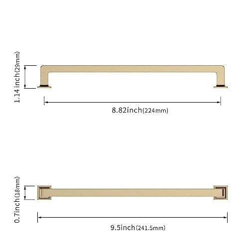 Asidrama 10 Pack 9 inch Brushed Brass Kitchen Cabinet Handles - color: Brushed Brass, size: 8.8" Hole Center(224mm)