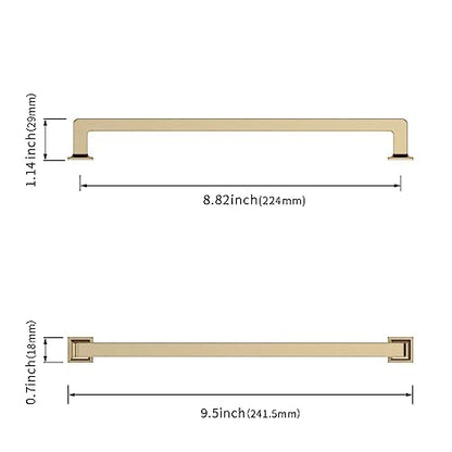Asidrama 10 Pack 9 inch Brushed Brass Kitchen Cabinet Handles - color: Brushed Brass, size: 8.8" Hole Center(224mm)
