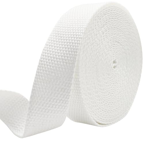 1 inch White Cotton Webbing 5 Yards, Soft & Sturdy for Bag Handles - color: White 529