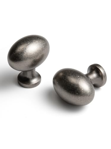 Oval Antique Silver Cabinet Knobs, Zinc Alloy for Drawer Knobs for Dresser Cupboard Wardrobe, Vintage Kitchen Cabinet Pulls (5, Antique Silver, Egg knob) - color: Antique Silver