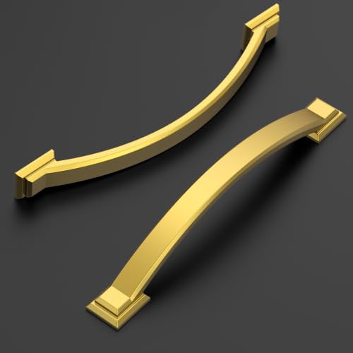 Amerdeco 5 in Brushed Modern Brass Solid Cabinet Pulls，10 Pack - color: Brushed Modern Brass, size: 5" hole center
