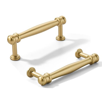 khtumeware 10 Pack 3inch(76mm) Hole Center Brushed Gold Cabinet pulls Matte Gold Solid Heavy-Duty Tradition Kitchen Cabinet Handle Cabinet Hardware for Dressing Table Bathroom Pull - color: Brushed Gold, size: 3inch(76mm) hole center