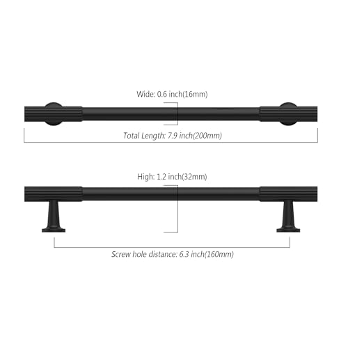 Asidrama 10 Pack 6.3 inch Matte Black Kitchen Cabinet Handles - color: Matte Black, size: 6.3" Hole Center