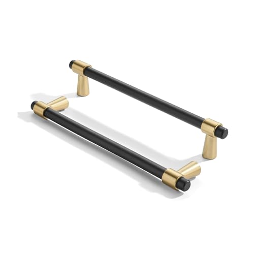 khtumeware 8 inch 5 Pack Matte Black/Brushed Brass Cabinet pulls Zinc Alloy, Kitchen Cabinet Handles, Wardrobe Drawer Handles - Suitable for Bathroom cabinets, Bedroom Furniture - color: Matte Black/Brushed Brass, size: 8 Inch