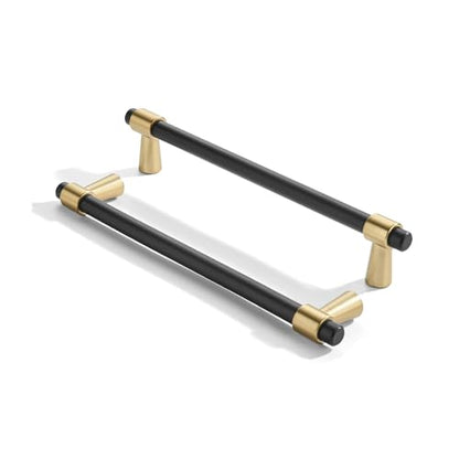 khtumeware 8 inch 5 Pack Matte Black/Brushed Brass Cabinet pulls Zinc Alloy, Kitchen Cabinet Handles, Wardrobe Drawer Handles - Suitable for Bathroom cabinets, Bedroom Furniture - color: Matte Black/Brushed Brass, size: 8 Inch