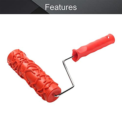 Utoolmart 7" Home Wall Rubber Paint Roller 175mm Wooden Grain Painting Roller with Plastic Handle 1Pcs - size: EG046T
