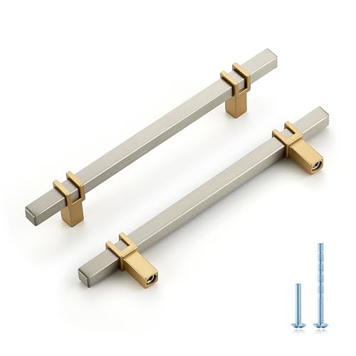 HOME EDIT 5 inch Cabinet Handles, 10 Pack Kitchen Cabinet Handles Brushed Nickel and Gold Drawer Pulls Zinc Alloy Square Bar Kitchen Pulls - color: Brushed Nickel and Gold, size: 5 Inch Hole Center