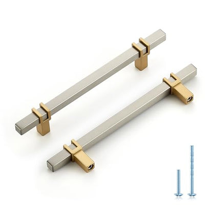 HOME EDIT 5 inch Cabinet Handles, 10 Pack Kitchen Cabinet Handles Brushed Nickel and Gold Drawer Pulls Zinc Alloy Square Bar Kitchen Pulls - color: Brushed Nickel and Gold, size: 5 Inch Hole Center