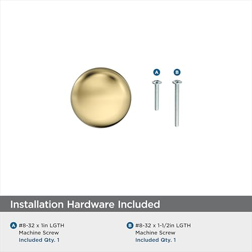 Amerock 1-1/4" Round Edona Polished Brass Cabinet Knob - color: Polished Brass, size: 1-1/4 Inch (32 mm) Diameter