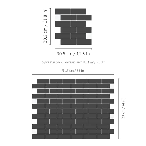 WALPLUS Premium 12 Sheets Peel and Stick Kitchen Backsplash Tile Stickers Self Adhesive Stick on Subway Tile 12" x 6" Bathroom Backsplash Water Heat Resistant 3D Wall Tiles Dark Gray Glossy - color: Dark Gray, size: 12" x 6"_12-SHEET