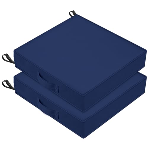 Outdoor Seat Cushions for Patio Fruniture, 19x19 Inch Square Patio Chair Cushions, Weather&Fade&Water-Resistant Outdoor Dining Chair Cushion Pads with Handle for Garden Porch, Set of 2, Deep Blue - color: Navy, size: 19x19x3 Inch-(2 Pack Square)