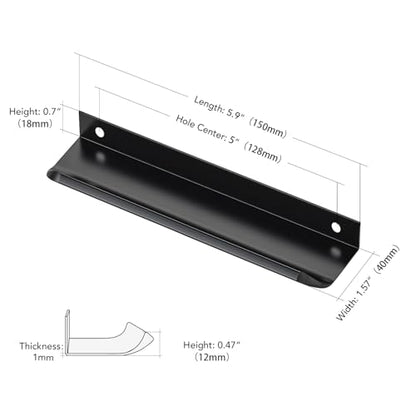 Matte Black Cabinet Handles Finger Edge Pulls 5.9 Inch CC 10 Pack - color: Matte Black, size: 150mm/5.9" Overall Length