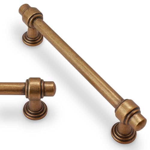 10 Pack 5 Inch(128mm) Kitchen Cabinet Handles Antique Brass Cabinet Pulls Vintage Drawer Pulls Aged Kitchen Hardware - color: Antique Brass, size: 5'' Hole Center(128mm)