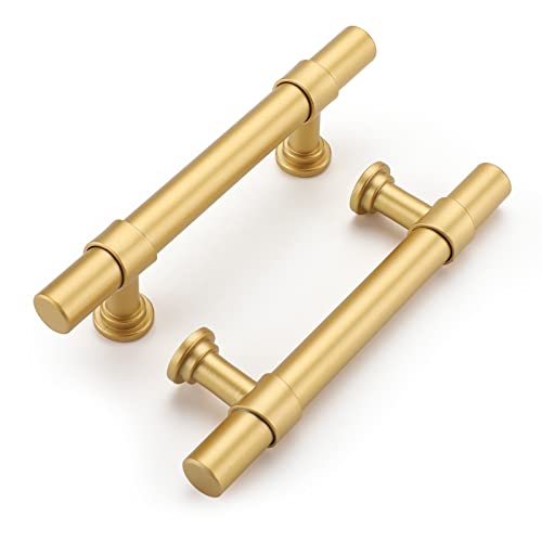 Haliwu 10 Pack 3in Gold Cabinet Handles Brushed Brass Drawer Pulls - color: Matte Gold, size: 76mm (3 inch) Hole Center Spacing