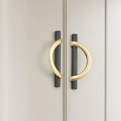 HOME EDIT Brushed Gold & Grey Cabinet Pulls Curved 3-3/4 Inch/96 mm 10 Pack - color: Brushed Brass & Pearl Grey, size: 3-3/4 Inch Hole Center