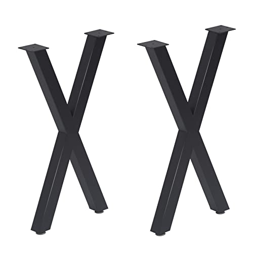 Taelakeni 28 Inch Metal Dining Desk Table Legs, Heavy Duty Industrial Style Table Leg with Adjustment Feet Pads, X Shape - color: Black, size: 28 IN