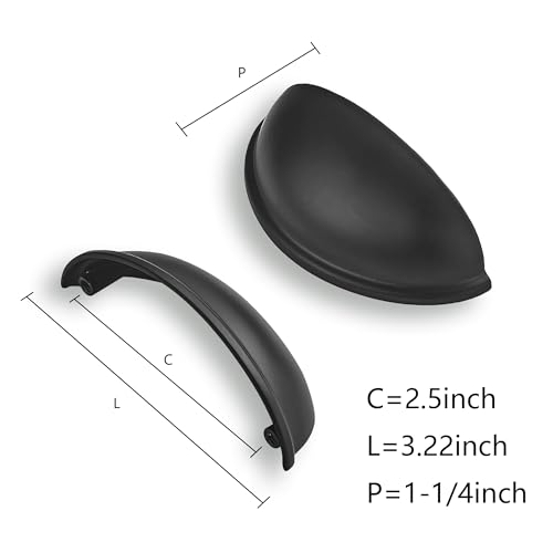 10 Pack 2-1/2" Drawer Pulls Matte Black Cabinet Cup Pulls Kitchen Hardware Cabinet Handles Drawer Handles Knobs 2-1/2 inch (64mm) Center to Center - color: Matte Black, size: 2-1/2 inch Hole Center, style: 10 Pack