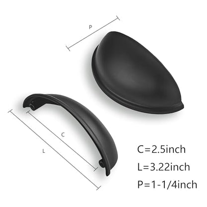 10 Pack 2-1/2" Drawer Pulls Matte Black Cabinet Cup Pulls Kitchen Hardware Cabinet Handles Drawer Handles Knobs 2-1/2 inch (64mm) Center to Center - color: Matte Black, size: 2-1/2 inch Hole Center, style: 10 Pack