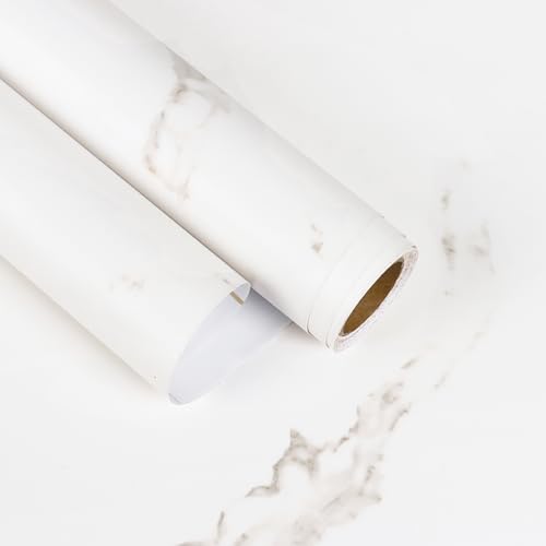 Matte White Marble Contact Paper Peel and Stick Countertops Waterproof Marble Wallpaper 15.7"x160" Self Adhesive White Vinyl Wrap for Kitchen Removable Countertop Contact Paper for Bathroom - size: 15.7" x 160"