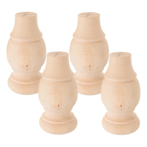 4pcs Solid Wood Furniture Legs Carved Round Sofa Feet Cabinet Wooden Legs for Couch 6x12cm Unfinished Hardwood Replacement Parts for Home Furniture