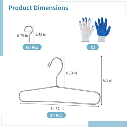 24 Pcs Cabinet Door Painting Hanger Kit, 14.57 Inch Paint Drying Rack Stand with 60 Pcs Zinc Plated Metal Screw-in Cup Hooks & Protective Gloves, Ideal for Woodworking DIY & Furniture Refinishing