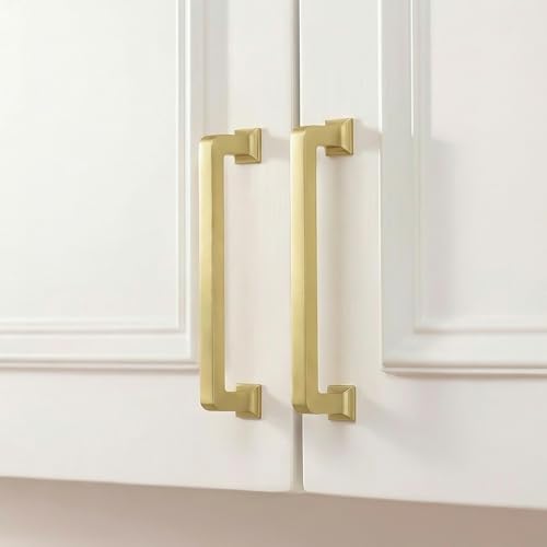 homdiy 10 Pack 5 Inch Gold Cabinet Handles, Solid Zinc Alloy Brass Pulls - color: Gold, size: 5-1/16" Hole Center