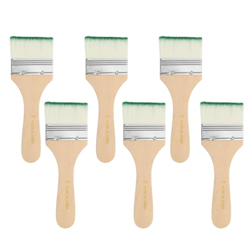 PATIKIL 6Pcs Wooden Paint Brush Set, 6.3" Nylon Bristle Flat Brushes #9 - color: Green/White, size: #9
